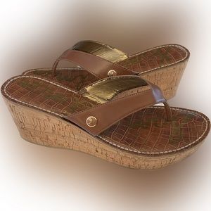 Sam Edelman wedge thong sandal. Cork heel approx 3”. In good condition Sz 9.5